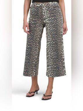 Oak New York Leopard Print Wide-Leg Crop Pants